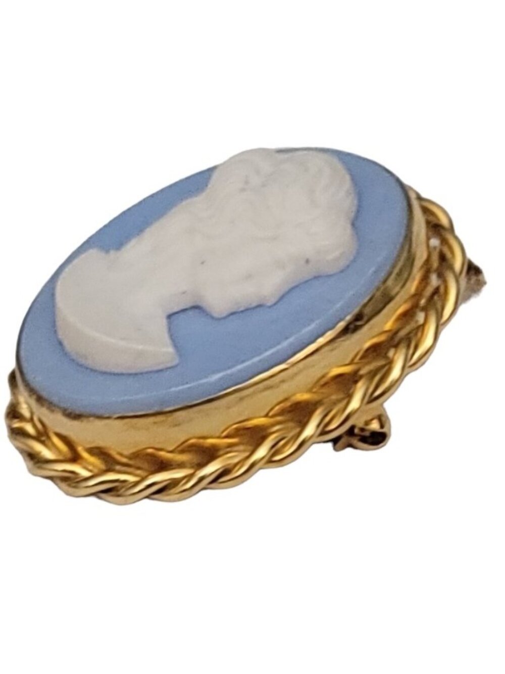 Carla 1-20 12K GF Blue Resin Cameo Brooch Pendant, Signed - Picture 3 of 9